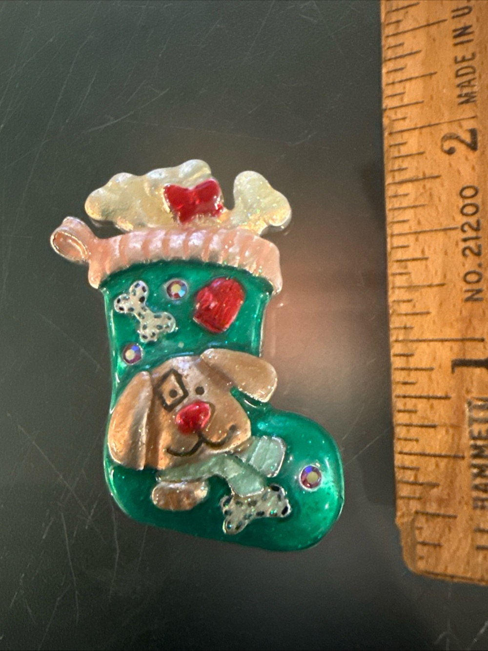 Dog Stocking Christmas Brooch
